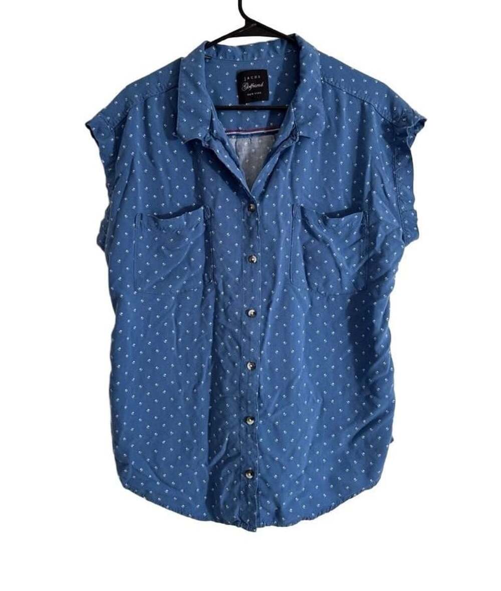 Jachs Girlfriend New York Blue White Floral Cap Short Sleeve Button Up Shirt XL